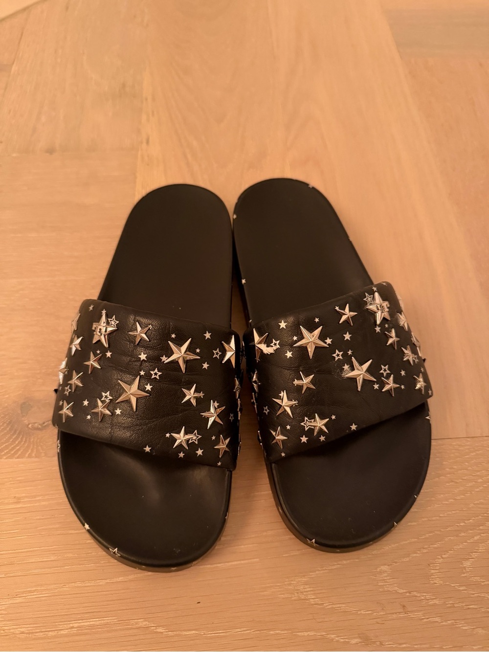 Tory Burch Navy/Black Leather Star-Stud Slide Sandals